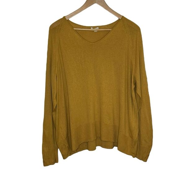 J. Jill Women's Silk Cotton Sweater Tunic Honey Yellow V-Neck Ribbed Hem Size XL - Picture 2 of 8